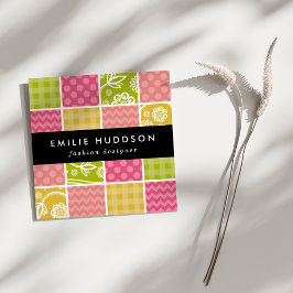 Zigzag, Chevron, Polka dots, Gingham, Patchwork Fyrkantigt Visitkort