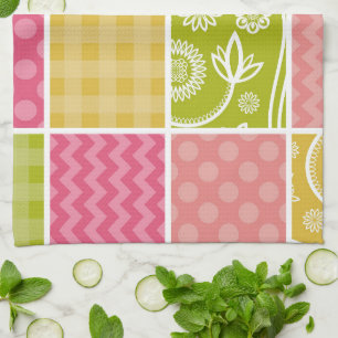 Zigzag, Chevron, Polka dots, Gingham, Patchwork Kökshandduk