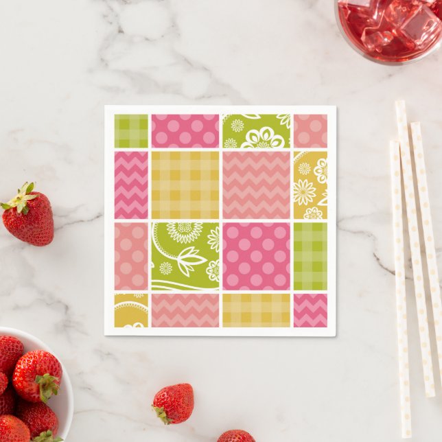 Zigzag, Chevron, Polka dots, Gingham, Patchwork Pappersservett (Insitu)