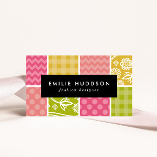 Zigzag, Chevron, Polka dots, Gingham, Patchwork Visitkort