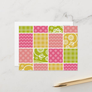 Zigzag, Chevron, Polka dots, Gingham, Patchwork Vykort