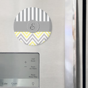 Zigzag, Chevron, Rand, Gult, Grått, Monogram Magnet