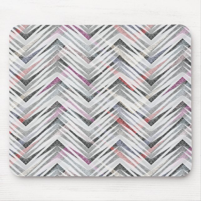 Zigzag, geometrisk, grått, lera, rosa, svart, rems musmatta (Framsidan)