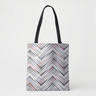 Zigzag, geometrisk, grått, lera, rosa, svart, rems tygkasse
