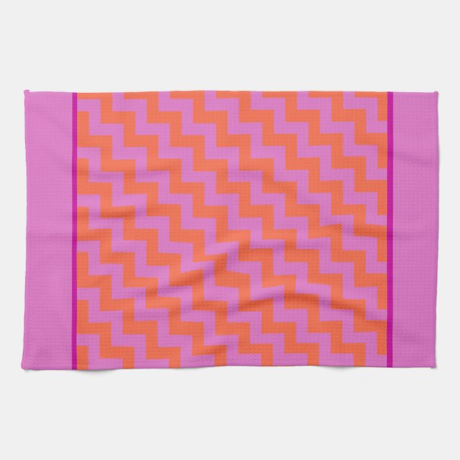 Zigzag Kitchen Towel, Magenta and Orange Chevrons Kökshandduk (Horisontell)