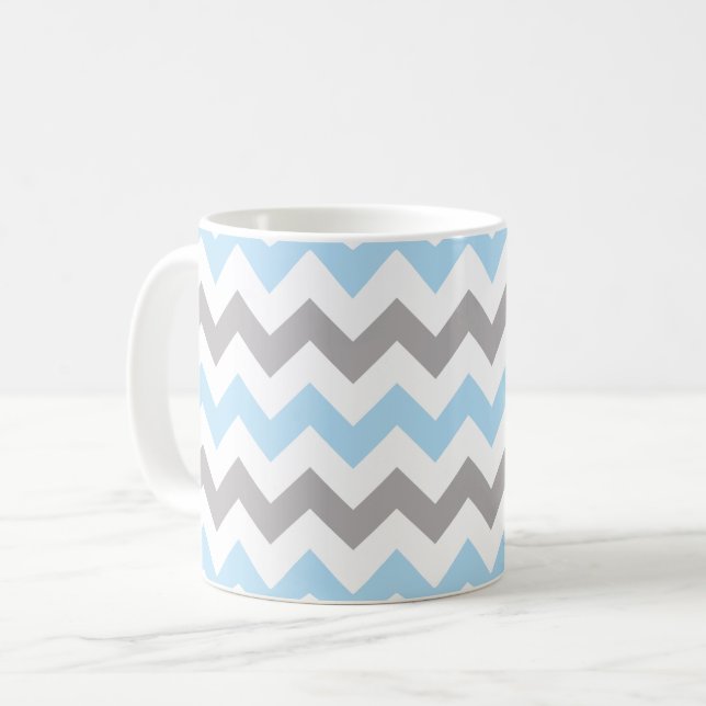 Zigzag Mönster, Chevron Mönster, Blue, Grått Kaffemugg (Framsida vänster)