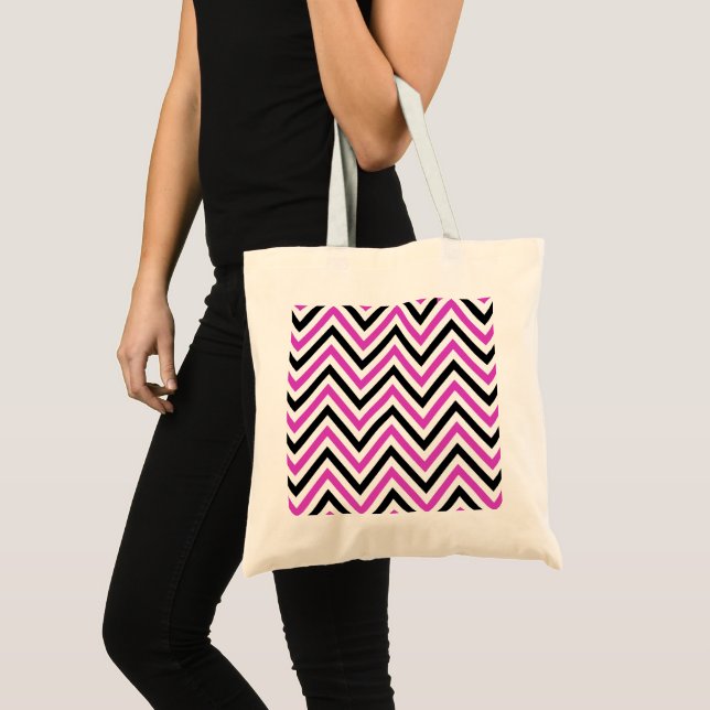 Zigzag Mönster, Chevron Mönster, Rosa, Black Tygkasse (Framsida (produkt))