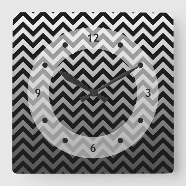 ZIGZAG mönster - grått-övertoningar + ryggstödet. Fyrkantig Klocka (Framsida)