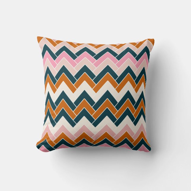 Zigzag Mönster Navy Blue Rosa Orange Chevron Kudde (Framsida)