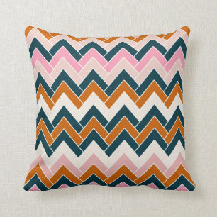 Zigzag Mönster Navy Blue Rosa Orange Chevron Kudde