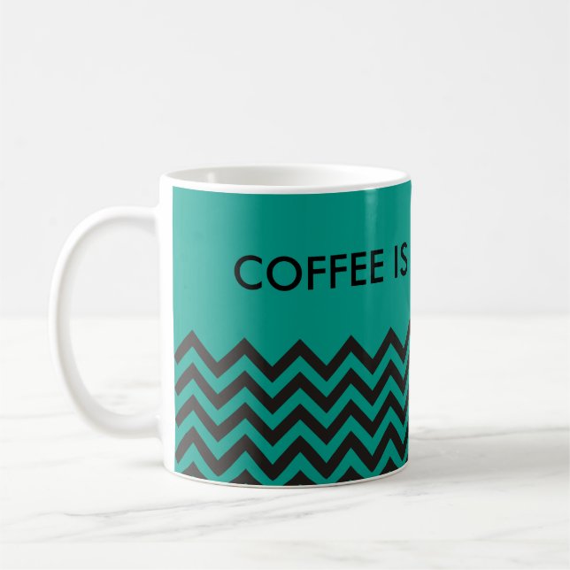 ZIGZAG mönster - svart + bakgrund och text Kaffemugg (Vänster)