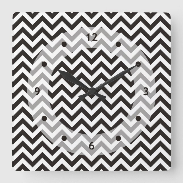 ZIGZAG mönster - svart + din bakgrund och dina idé Fyrkantig Klocka (Framsida)