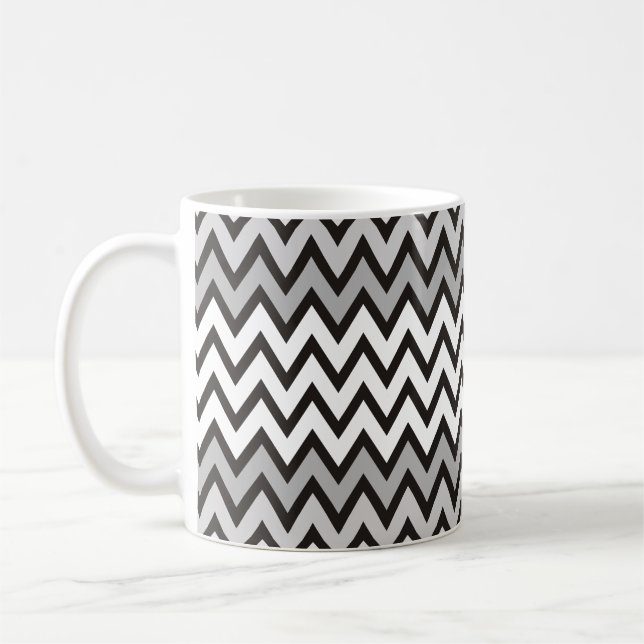 ZIGZAG mönster - svart vitt grått + din idé Kaffemugg (Vänster)