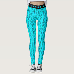 Zigzag Neon Turkvoise Geometric Sports & Yoga Namn Leggings