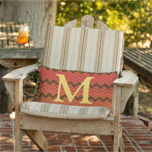 Zigzag Orange Gult Red & Brown Monogram Pillow Utomhuskudde