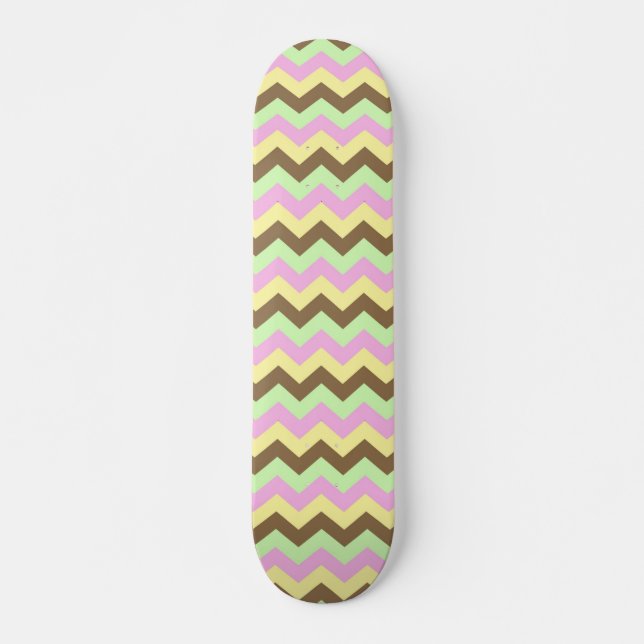 Zigzag-patroon (roze, groen, geel en bruin) skateboard bräda 20,5 cm (Framsida)