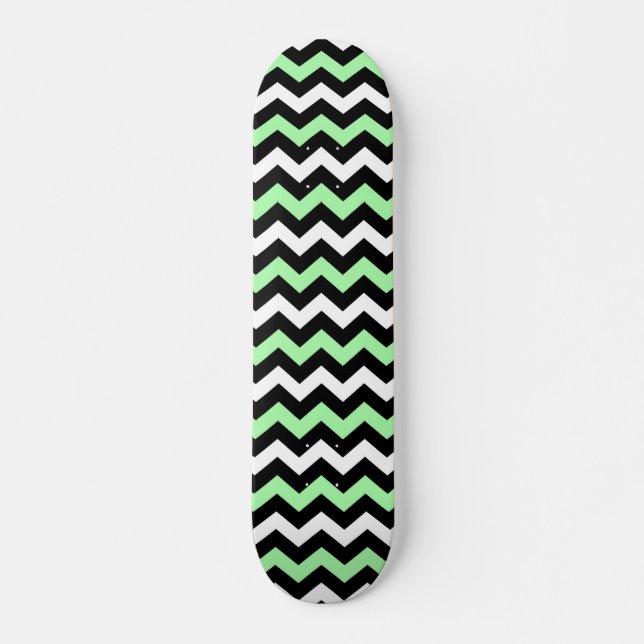 Zigzag patroon (zwart, groen, wit) old school skateboard bräda 18 cm (Framsida)