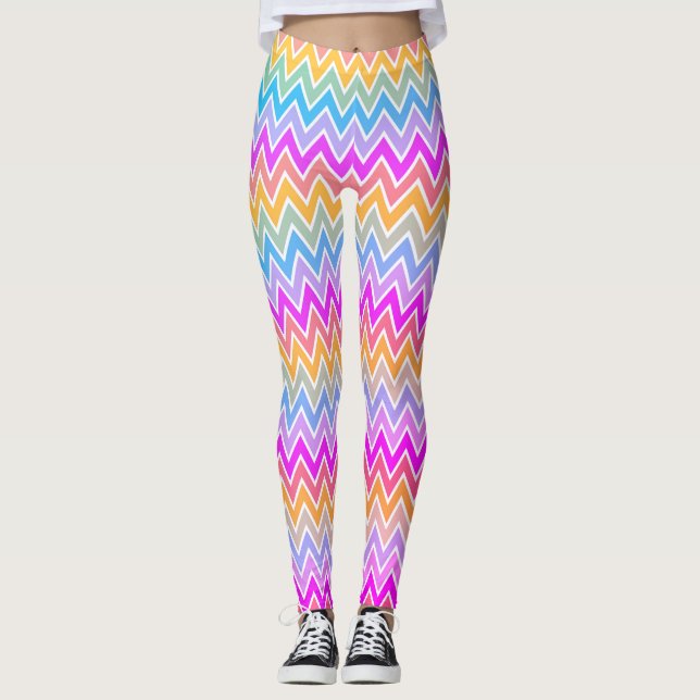 Zigzag Rainbow Mönster Rosa, Blue Gult Orange Leggings (Framsida)