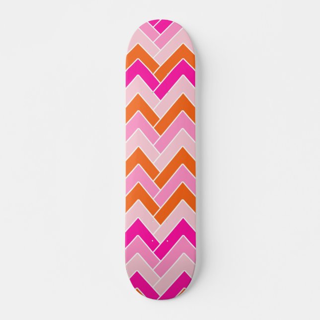 Zigzag Rosa och Orange Chevron Mini Skateboard Bräda 18,5 Cm (Framsida)