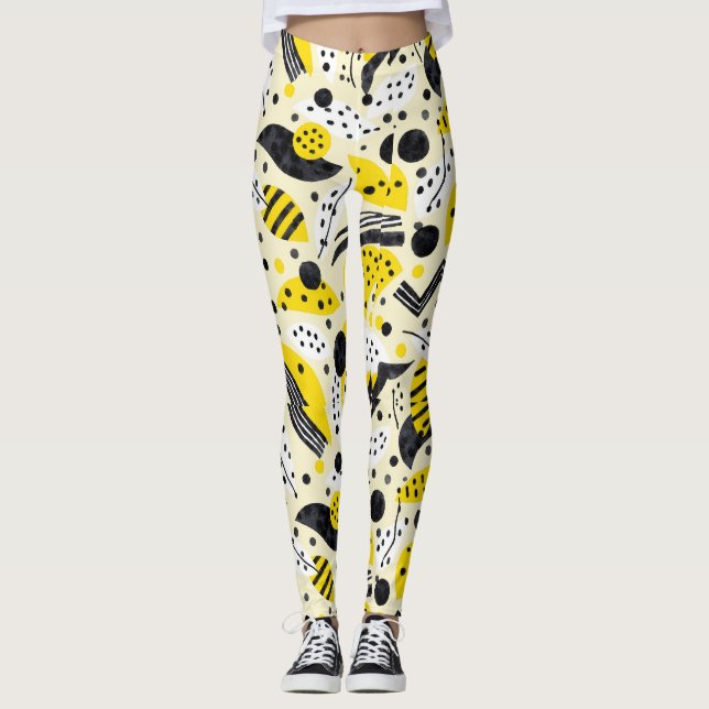 Zigzags Rand Dots Seamless Mönster Leggings (Framsida)