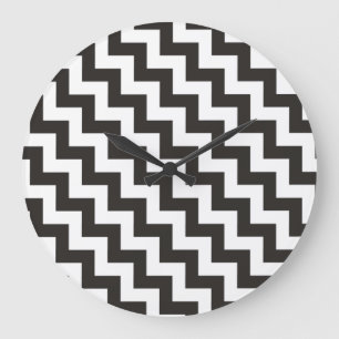 Zigzags Round Wall Clock, Black and White Chevrons Stor Klocka