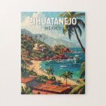 Zihuatanejo Mexico Travel Art Vintage Pussel<br><div class="desc">Zihuatanejo retro-vektorresedesign. Den är känd för sina stränder,  som den svepande Playa La Ropa,  som backas upp av handflatan träd.</div>