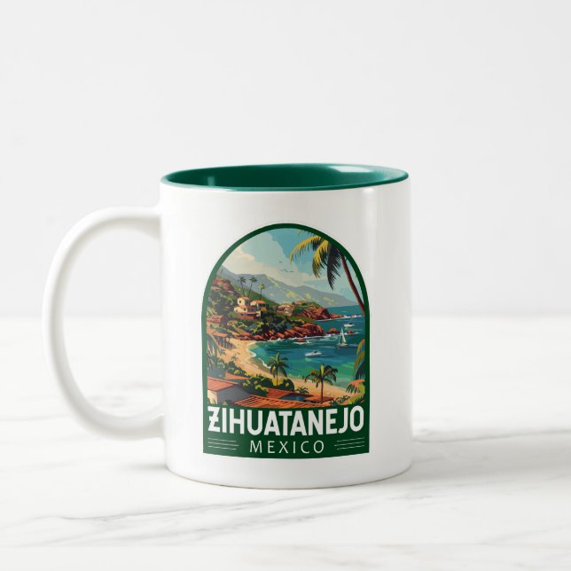 Zihuatanejo Mexico Travel Art Vintage Två-Tonad Mugg (Vänster)