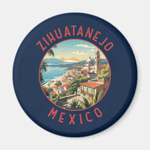 Zihuatanejo Mexiko Retro Distressed Circle Magnet