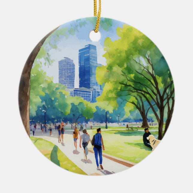 Zilker Park Austin Texas Watercolor Julgransprydnad Keramik (Framsidan)