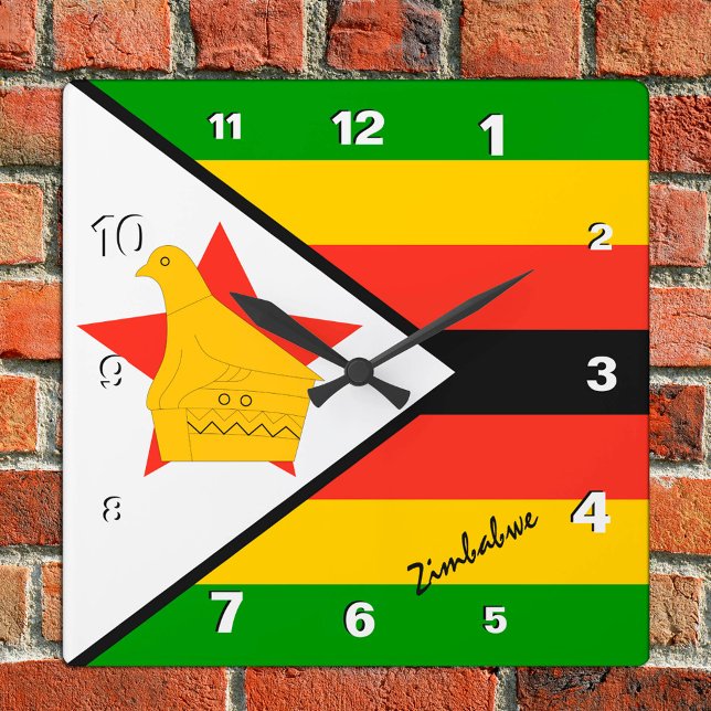 Zimbabwe Clock, patriotiskt hem, Zimbabwe Flagga Fyrkantig Klocka (Skapare uppladdad)