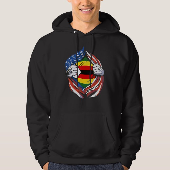 Zimbabwe Flag American Proud of My Zimbabwean Heri Hoodie (Framsida)