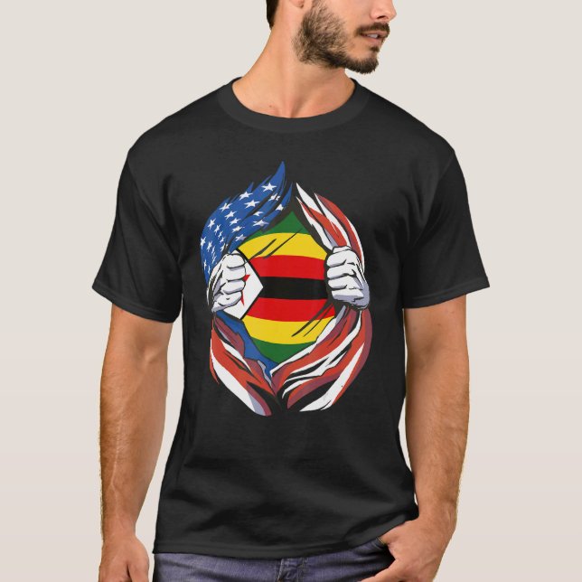 Zimbabwe Flag American Proud of My Zimbabwean Heri T Shirt (Framsida)