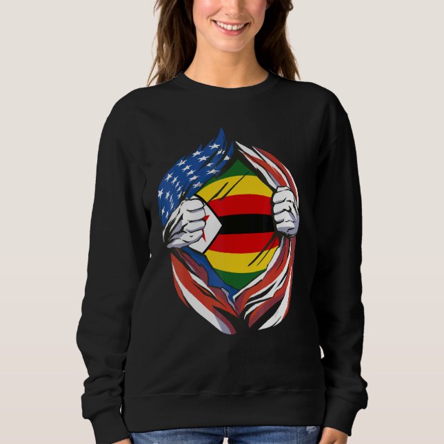 Zimbabwe Flag American Proud of My Zimbabwean Heri T Shirt (Framsida)