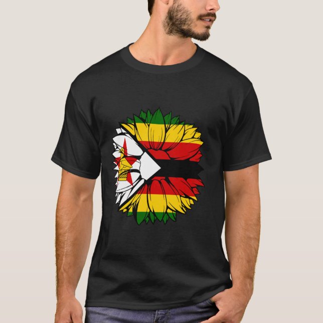 Zimbabwe Flag Sunflower Zimbabwean Roots Zimbabwea T Shirt (Framsida)