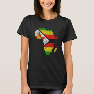Zimbabwe Flagga Afrika Kontinent Silhuett Present T Shirt