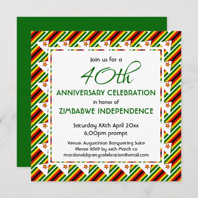 ZIMBABWE FLAGGA Anpassningsbar ALLA ÅR ELLER HÄNDE Inbjudningar (Fram/baksida)
