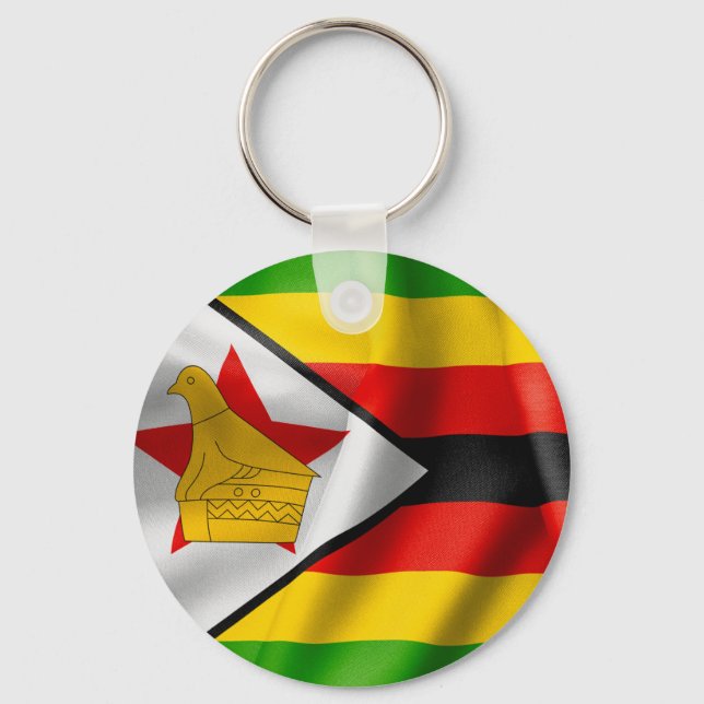 Zimbabwe Flagga Basic Button Nyckelring (Framsida)
