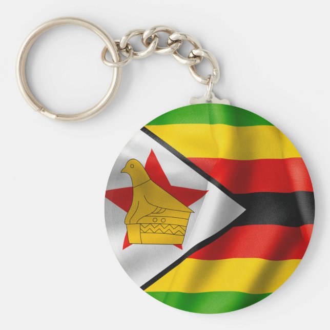 Zimbabwe Flagga Basic Button Nyckelring (Framsidan)