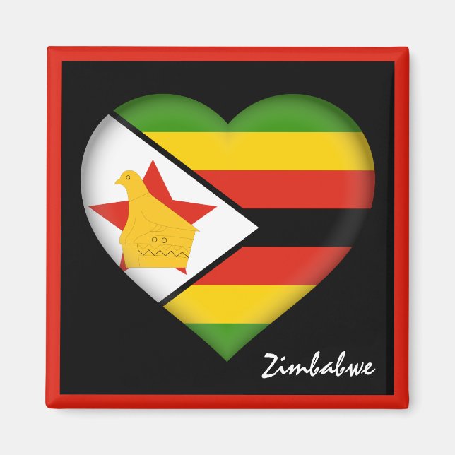 Zimbabwe flagga & Heart, Afrika helgdag/sport Magnet (Framsidan)