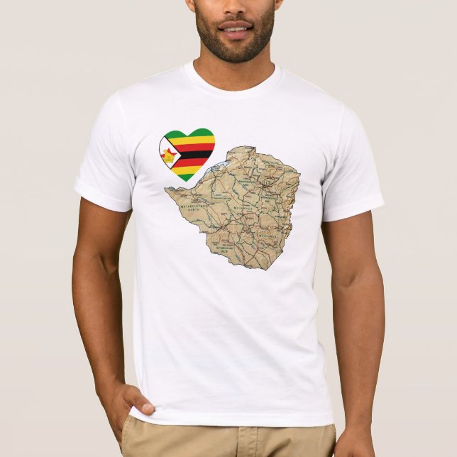 Zimbabwe Flagga Heart och Karta T-Shirt (Framsida)