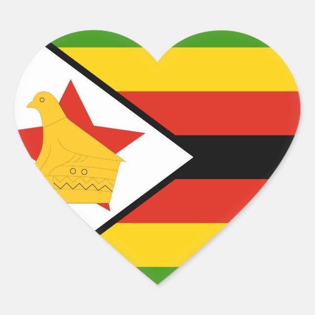 Zimbabwe Flagga Hjärtformat Klistermärke (Framsida)