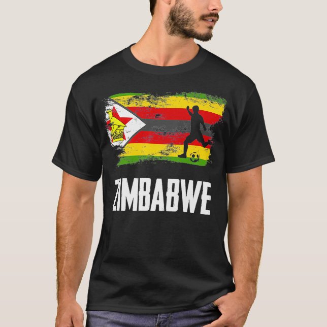 Zimbabwe Flagga Jersey Zimbabwe Zimbabwes fotbolls T Shirt (Framsida)