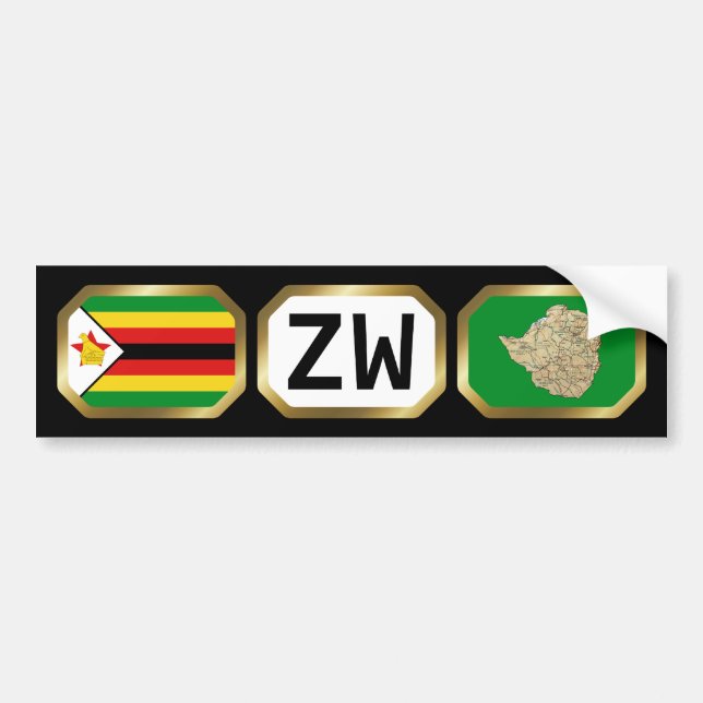 Zimbabwe Flagga Karta Code Bumper Sticker Bildekal (Framsidan)