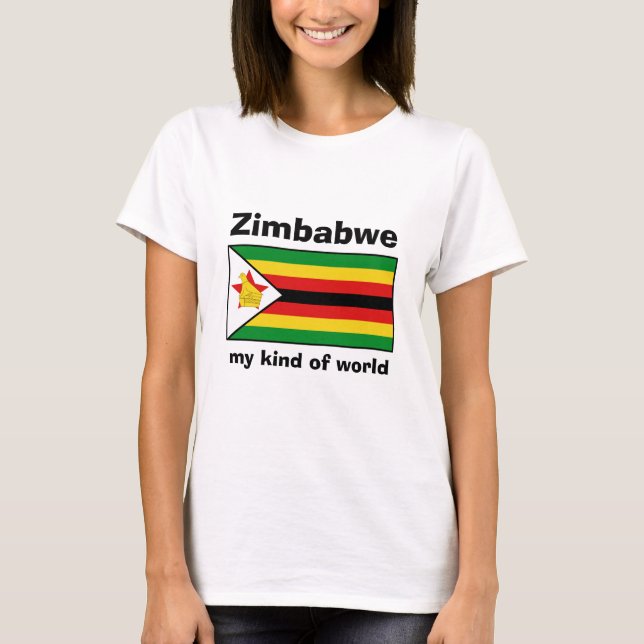 Zimbabwe Flagga + Karta + Text T-Shirt (Framsida)
