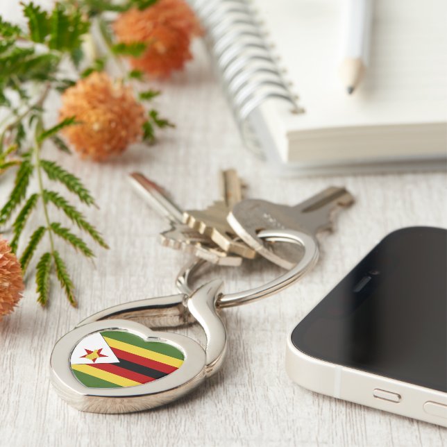 Zimbabwe flagga twisted heart silverfärgad nyckelring (Sidan)