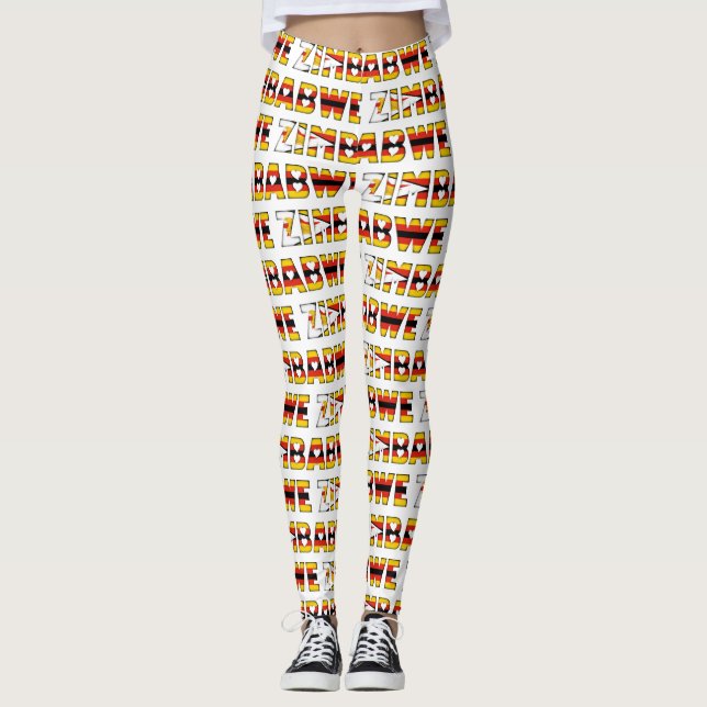 Zimbabwe Flagga Typography Mönster Cute Leggings (Framsida)