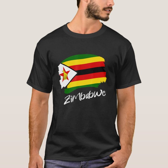 Zimbabwe Flagga Zimbabwe T Shirt (Framsida)