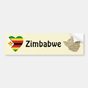 Zimbabwe flaggahjärta + Kartabildekal Bildekal