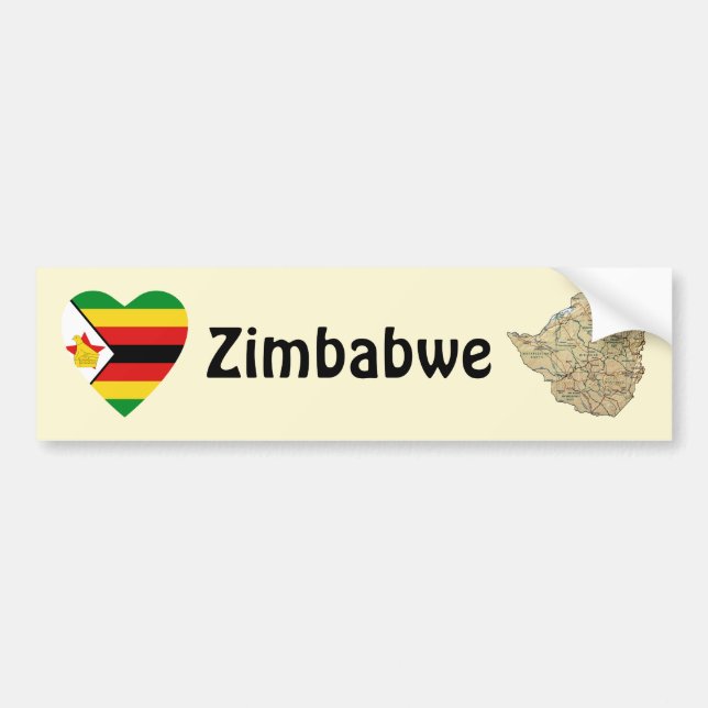 Zimbabwe flaggahjärta + Kartabildekal Bildekal (Framsidan)