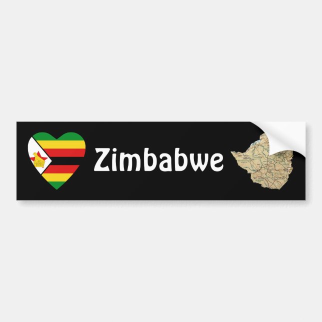 Zimbabwe flaggahjärta + Kartabildekal Bildekal (Framsidan)